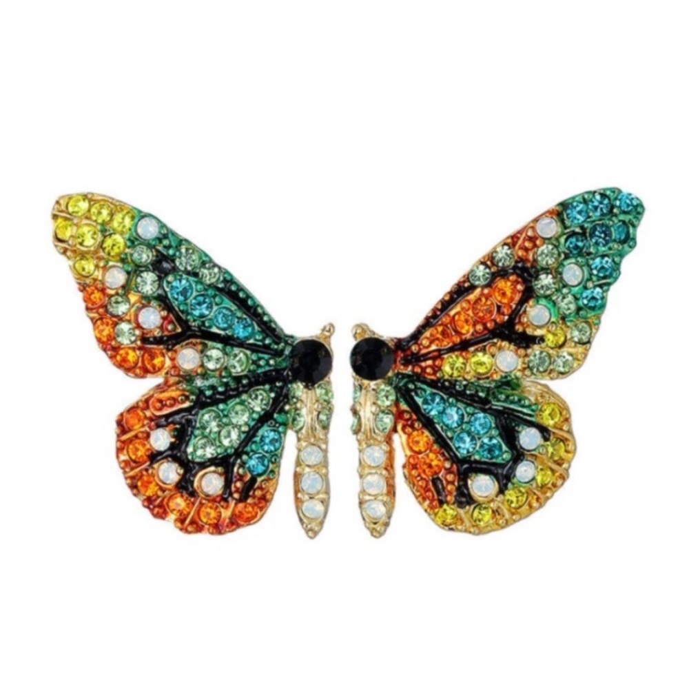 New! Small Butterfly Rhinestone Earrings - Picture 8 of 16